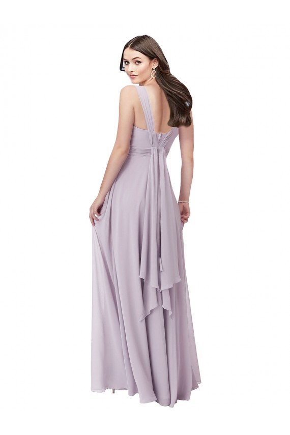 Low Back Pink Glow Soft Chiffon V-Neck Long Sleeveless Bridesmaid Dress Norwich