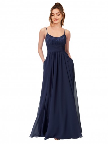 Low Back Soft Chiffon & Lace Scoop Neck Long Sleeveless Bridesmaid Dress Norwich