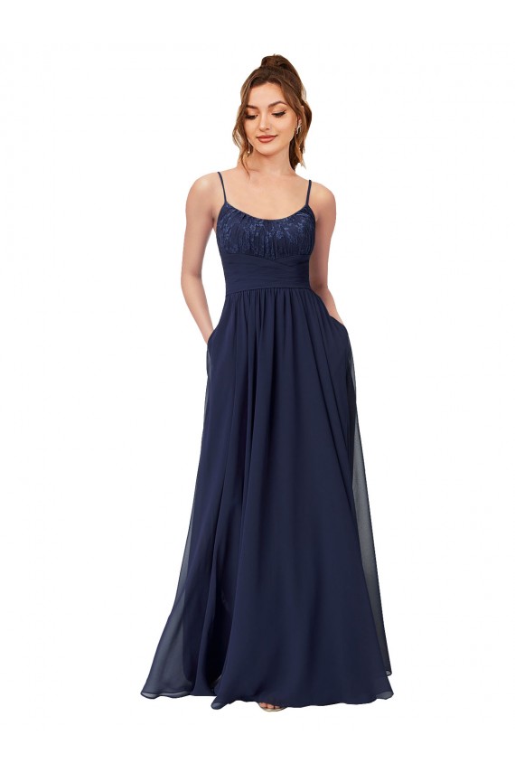 Low Back Soft Chiffon & Lace Scoop Neck Long Sleeveless Bridesmaid Dress Norwich