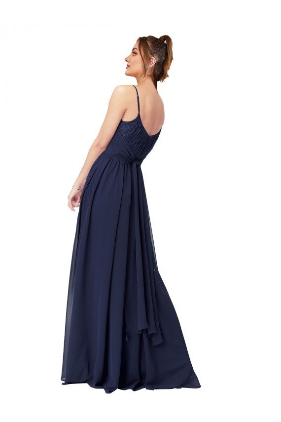 Low Back Soft Chiffon & Lace Scoop Neck Long Sleeveless Bridesmaid Dress Norwich