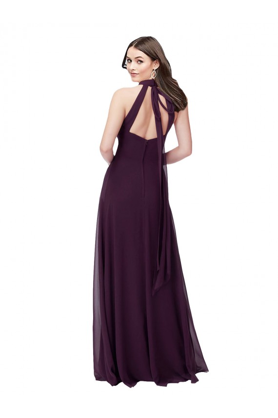Keyhole Back Grape Soft Chiffon Halter Neck Long Sleeveless Bridesmaid Dress Norwich