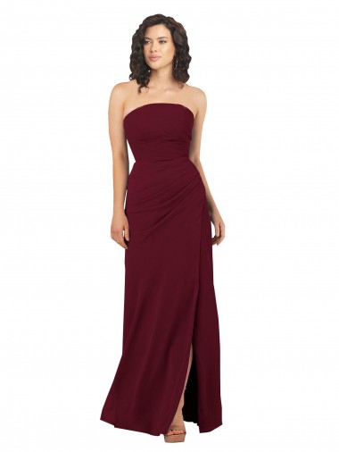Burgundy Soft Chiffon Strapless Long Sleeveless Bridesmaid Dress Norwich