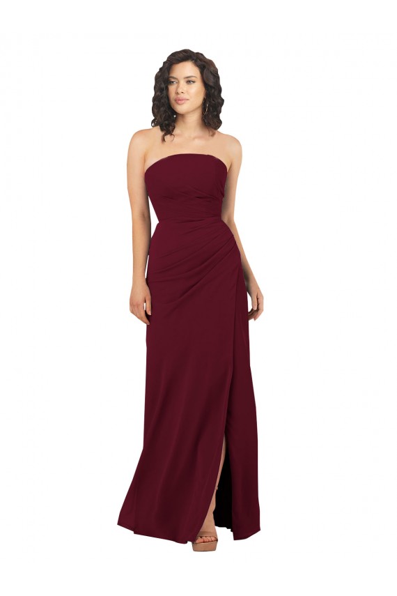 Burgundy Soft Chiffon Strapless Long Sleeveless Bridesmaid Dress Norwich