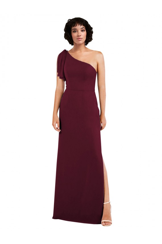 Burgundy Soft Chiffon One Shoulder Long Sleeveless Formal Evening Gown / Bridesmaid Dress Norwich