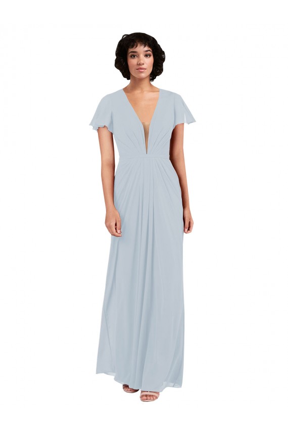 Soft Chiffon V-Neck Long Cap Sleeves Bridesmaid Dress / Formal Dress Norwich