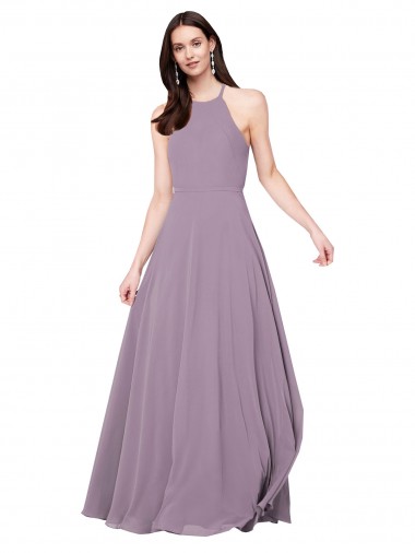 Keyhole Back Dark Lavender Chiffon Halter Neck Long Sleeveless Bridesmaid Dress / Evening Dress Norwich