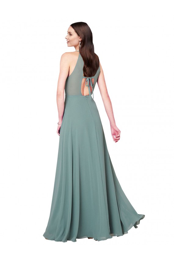 Keyhole Back Dark Lavender Chiffon Halter Neck Long Sleeveless Bridesmaid Dress / Evening Dress Norwich