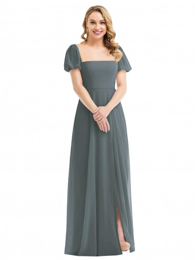 Soft Chiffon Square Neck Long Puff Sleeves Semi Formal Evening Dress / Bridesmaid Dress Norwich
