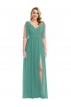 V-Back Icelandic Silver Soft Chiffon V-Neck Long Sleeveless Semi Formal Evening Dress / Bridesmaid Dress Norwich