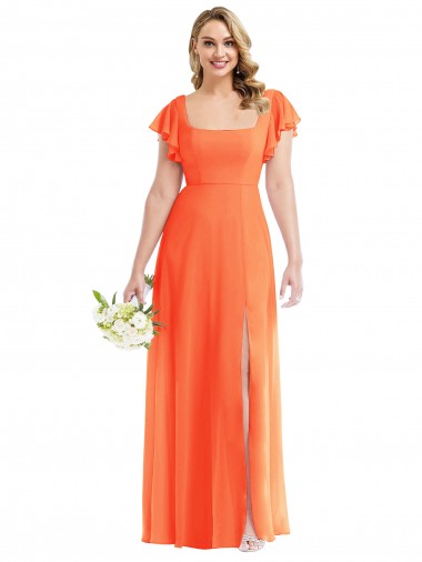 Open Back Soft Chiffon Square Neck Long Flutter Sleeves Semi Formal Evening Dress / Bridesmaid Dress Norwich