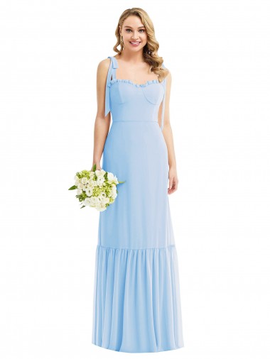 Light Sky Blue Soft Chiffon Spaghetti Straps Long Sleeveless Semi Formal Evening Dress / Bridesmaid Dress Norwich