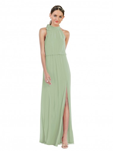 Soft Chiffon High Neck Long Sleeveless Semi Formal Evening Dress / Bridesmaid Dress Norwich