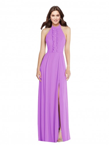 Open Back Violet Soft Chiffon Halter Neck Long Sleeveless Formal Evening Gown / Bridesmaid Dress Norwich