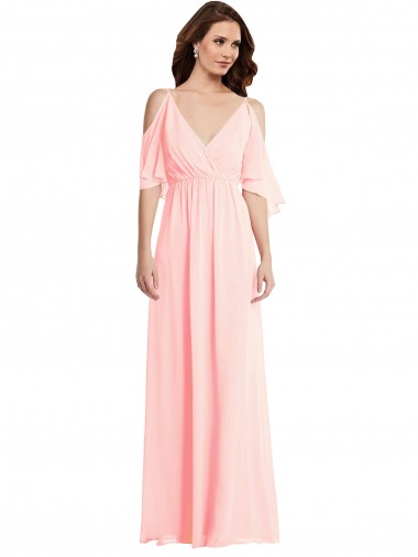 V-Back Soft Chiffon V-Neck Long Cold Shoulder Semi Formal Evening Dress / Bridesmaid Dress Norwich