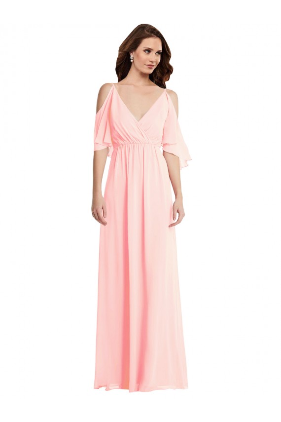 V-Back Soft Chiffon V-Neck Long Cold Shoulder Semi Formal Evening Dress / Bridesmaid Dress Norwich