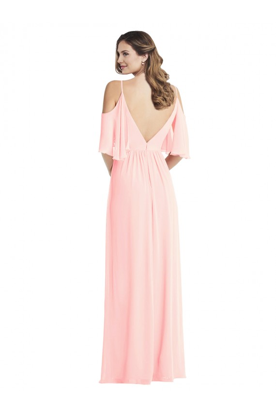 V-Back Soft Chiffon V-Neck Long Cold Shoulder Semi Formal Evening Dress / Bridesmaid Dress Norwich