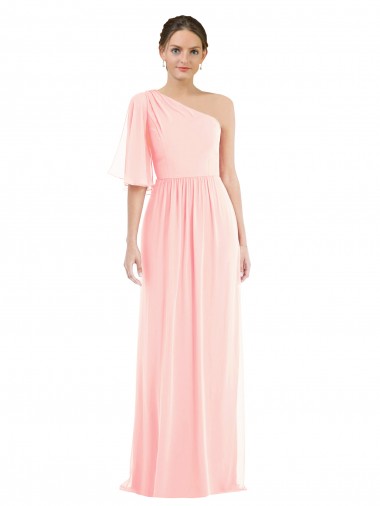 Soft Chiffon One Shoulder Long Bell Sleeves Semi Formal Evening Dress / Bridesmaid Dress Norwich