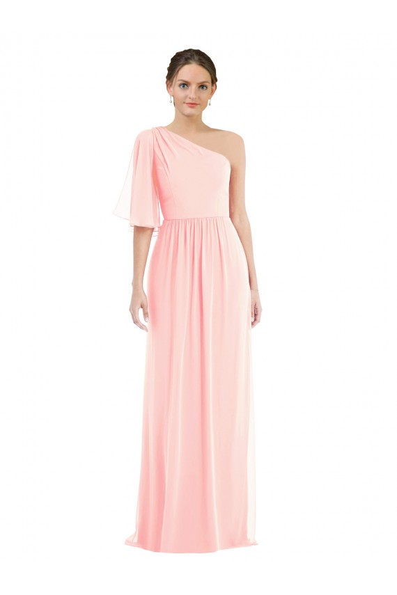 Soft Chiffon One Shoulder Long Bell Sleeves Semi Formal Evening Dress / Bridesmaid Dress Norwich