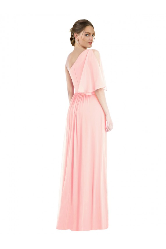 Soft Chiffon One Shoulder Long Bell Sleeves Semi Formal Evening Dress / Bridesmaid Dress Norwich