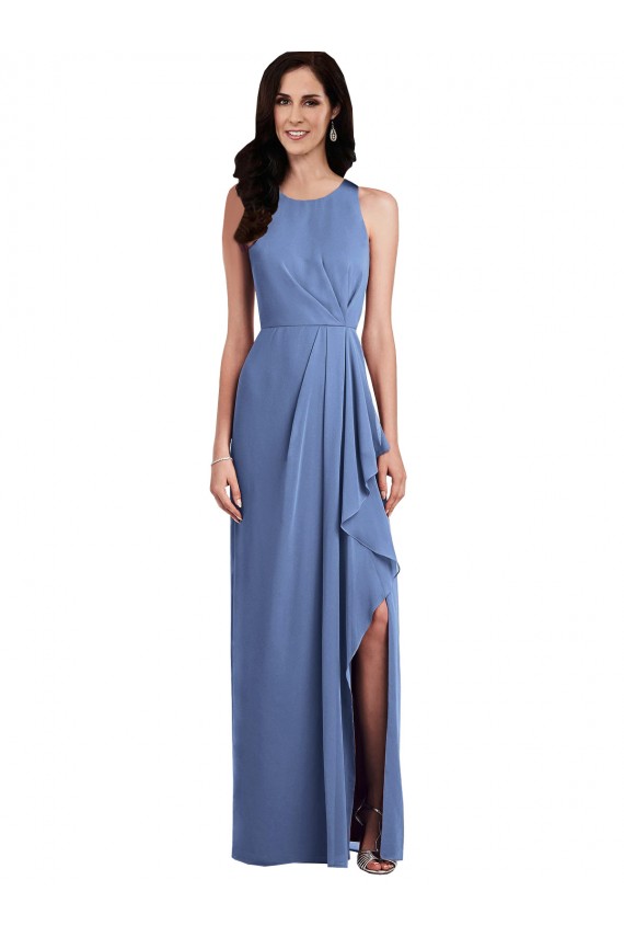Keyhole Back Soft Chiffon Jewel Neck Long Sleeveless Bridesmaid Dress Norwich
