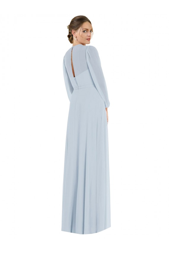 Keyhole Back Soft Chiffon Strapless Long Puff Sleeves Formal Evening Gown / Bridesmaid Dress Norwich