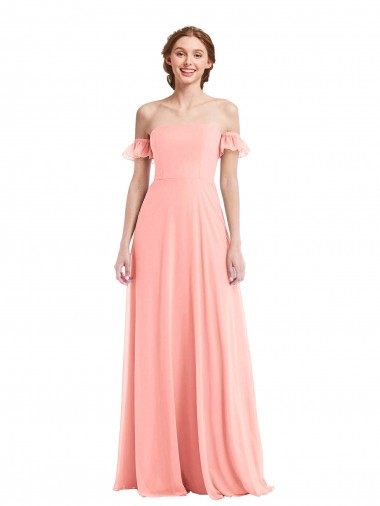 Soft Chiffon Off the Shoulder Long Flutter Sleeves Semi Formal Evening Dress / Bridesmaid Dress Norwich