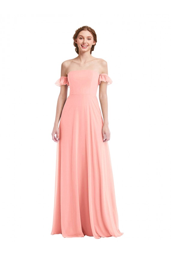 Soft Chiffon Off the Shoulder Long Flutter Sleeves Semi Formal Evening Dress / Bridesmaid Dress Norwich