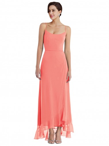 Soft Chiffon Spaghetti Straps Long Sleeveless High Low Bridesmaid Dress Norwich