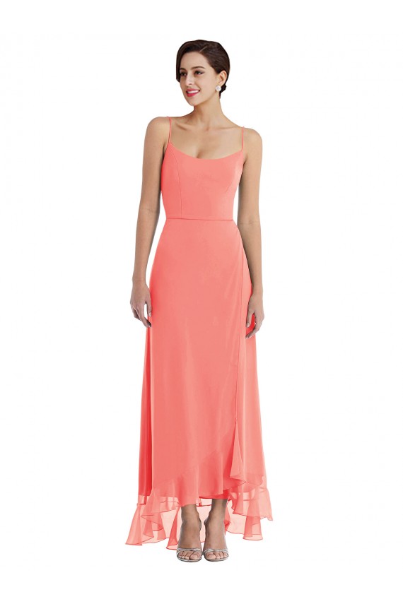 Soft Chiffon Spaghetti Straps Long Sleeveless High Low Bridesmaid Dress Norwich