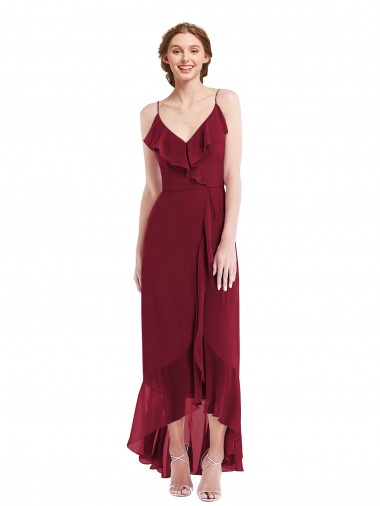 Low Back Soft Chiffon Spaghetti Straps Long Sleeveless High Low Evening Gown / Bridesmaid Dress Norwich