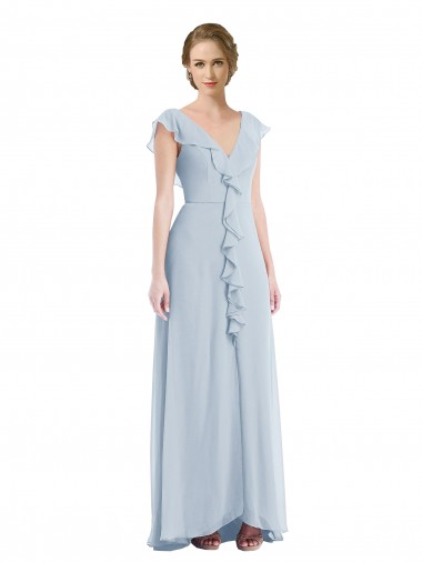 V-Back Sea Glass Soft Chiffon V-Neck Long Sleeveless Black Tie Evening Gown / Bridesmaid Dress Norwich