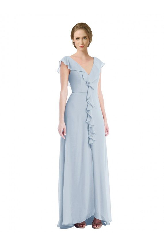 V-Back Sea Glass Soft Chiffon V-Neck Long Sleeveless Black Tie Evening Gown / Bridesmaid Dress Norwich