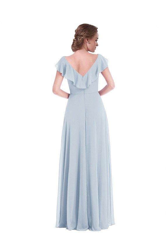 V-Back Sea Glass Soft Chiffon V-Neck Long Sleeveless Black Tie Evening Gown / Bridesmaid Dress Norwich