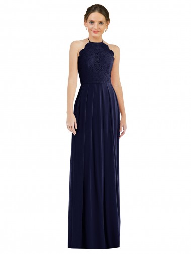 Open Back Dark Navy Soft Chiffon Halter Neck Long Sleeveless Semi Formal Evening Dress / Bridesmaid Dress Norwich