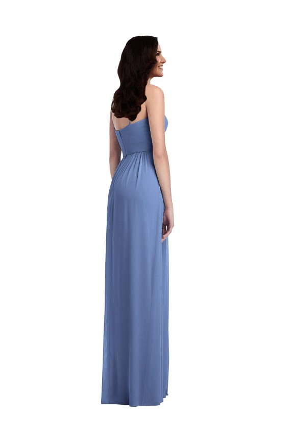 Low Back Windsor Blue Soft Chiffon Spaghetti Straps Long Sleeveless Semi Formal Evening Dress / Bridesmaid Dress Norwich