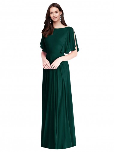 V-Back Soft Chiffon Bateau Neck Long Bell Sleeves Semi Formal Evening Dress / Bridesmaid Dress Norwich
