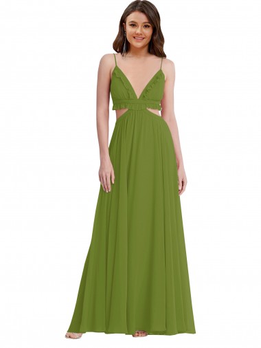 Open Back Soft Chiffon V-Neck Long Sleeveless Plus Size Evening Gown / Bridesmaid Dress Norwich
