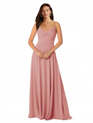 V-Back Bliss Pink Lxue Chiffon V-Neck Long Sleeveless Bridesmaid Dress Norwich