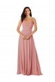 V-Back Bliss Pink Lxue Chiffon V-Neck Long Sleeveless Bridesmaid Dress Norwich