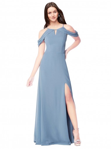 Dusty Blue Soft Chiffon Off the Shoulder Long Sleeveless Evening Dress / Bridesmaid Dress Norwich