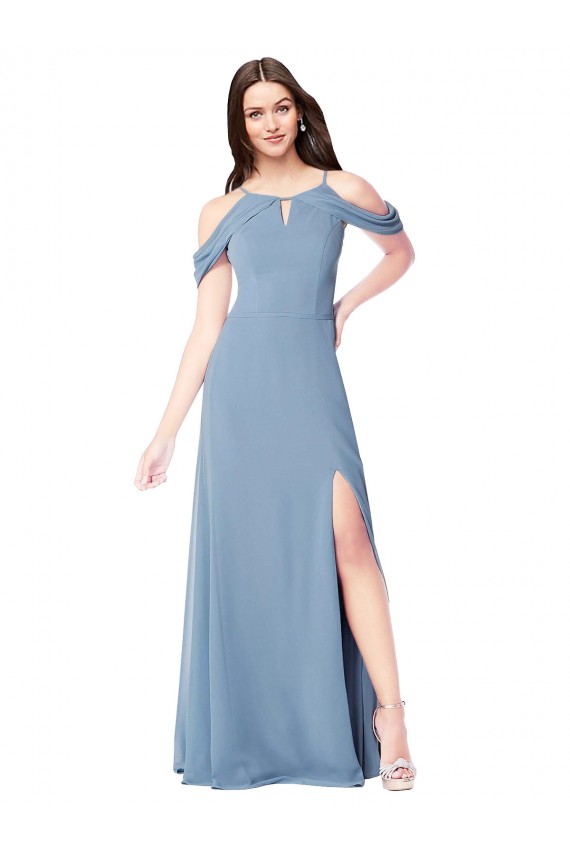 Dusty Blue Soft Chiffon Off the Shoulder Long Sleeveless Evening Dress / Bridesmaid Dress Norwich