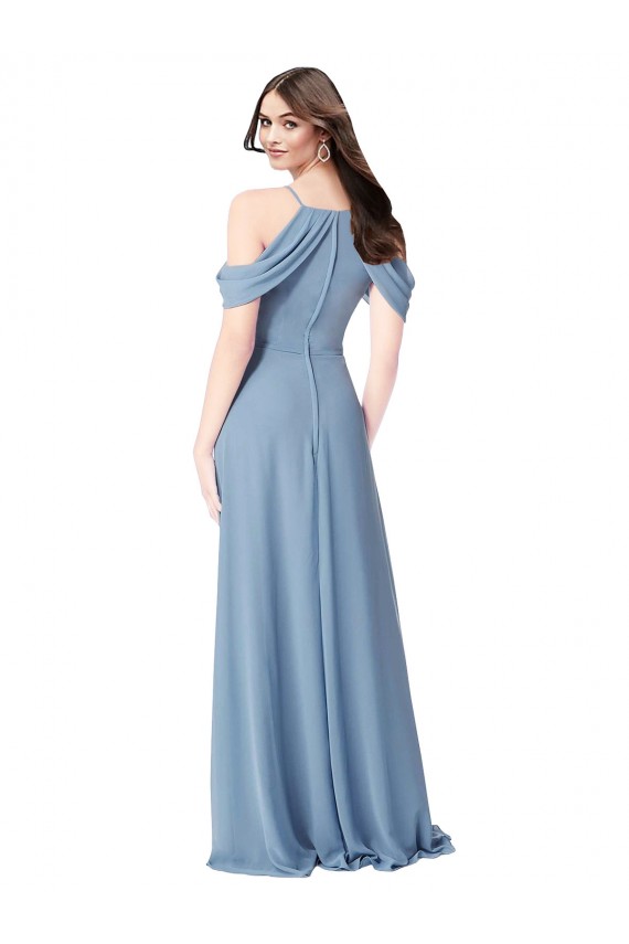 Dusty Blue Soft Chiffon Off the Shoulder Long Sleeveless Evening Dress / Bridesmaid Dress Norwich