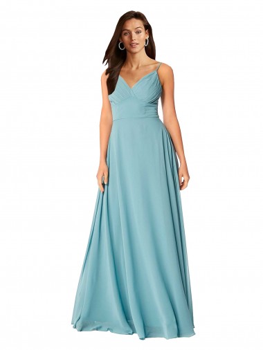 Turquoise Soft Chiffon V-Neck Long Sleeveless Bridesmaid Dress Norwich