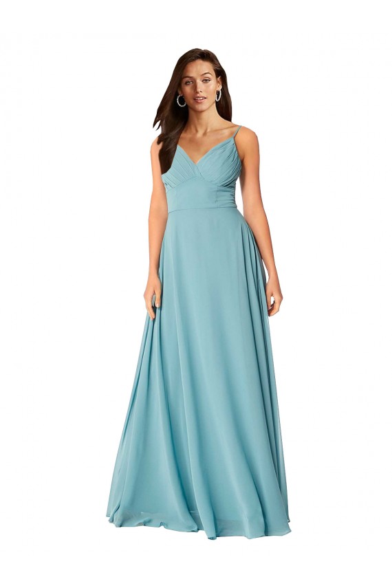 Turquoise Soft Chiffon V-Neck Long Sleeveless Bridesmaid Dress Norwich