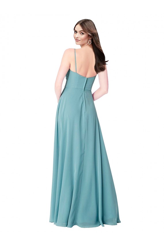 Turquoise Soft Chiffon V-Neck Long Sleeveless Bridesmaid Dress Norwich