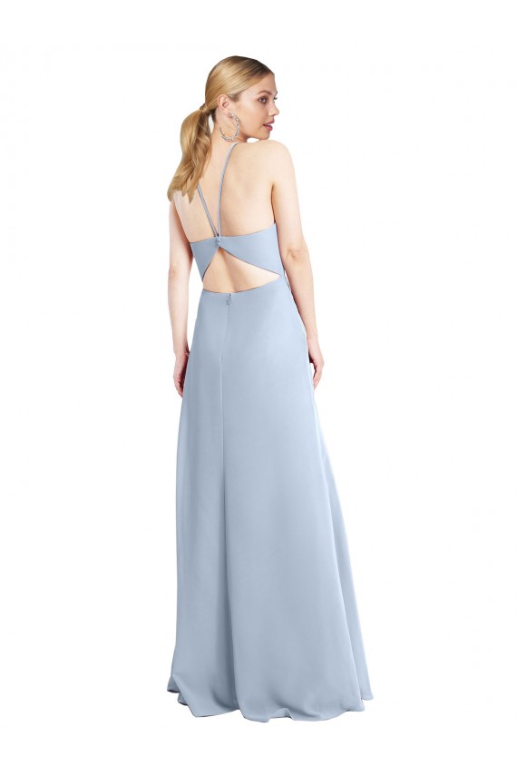 Open Back Light Sky Blue Chiffon Halter Neck Long Sleeveless Bridesmaid Dress / Evening Dress Norwich