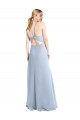 Open Back Light Sky Blue Chiffon Halter Neck Long Sleeveless Bridesmaid Dress / Evening Dress Norwich