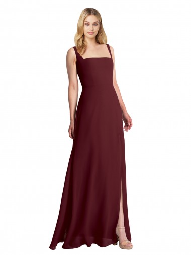 Low Back Soft Chiffon Square Neck Long Sleeveless Bridesmaid Dress Norwich