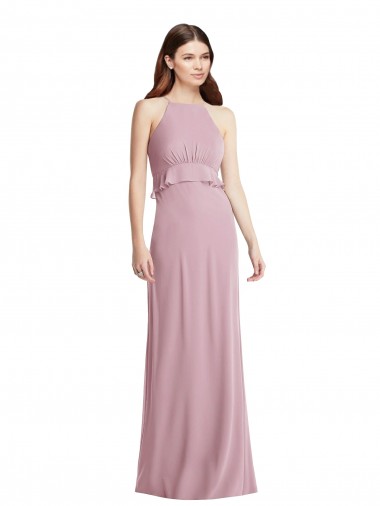 Low Back Chiffon Halter Neck Long Sleeveless Bridesmaid Dress / Evening Dress Norwich