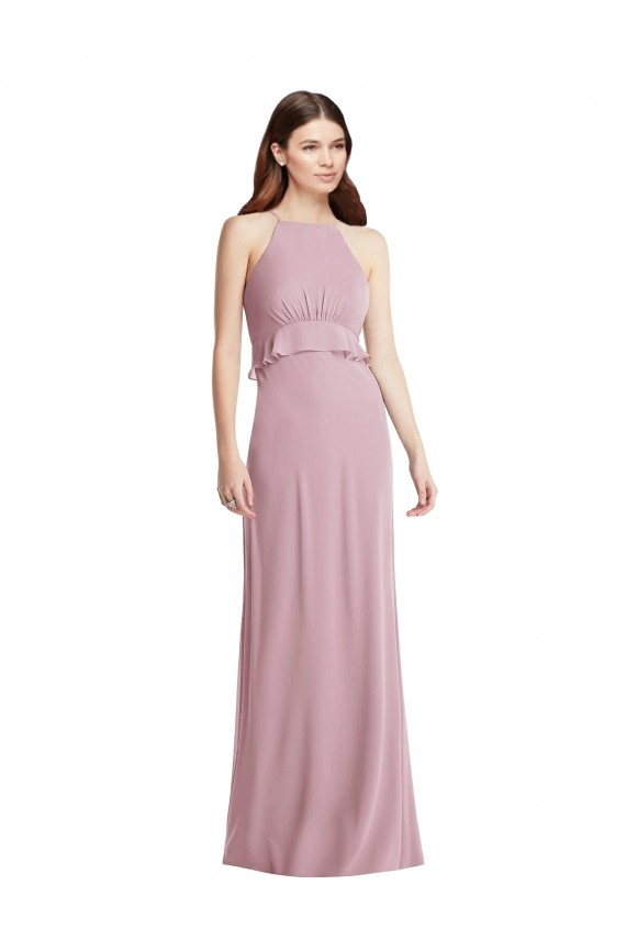 Low Back Chiffon Halter Neck Long Sleeveless Bridesmaid Dress / Evening Dress Norwich